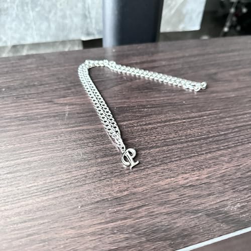 Stainless Steel Initial A-Z Necklace for Men Women,Cuban Chain,Titanium Steel Initial Letter Pendant Charm Necklaces Accessories Jewelry for Woman Man,21 Inch Chain - color: P