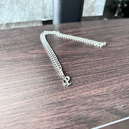 Stainless Steel Initial A-Z Necklace for Men Women,Cuban Chain,Titanium Steel Initial Letter Pendant Charm Necklaces Accessories Jewelry for Woman Man,21 Inch Chain - color: P