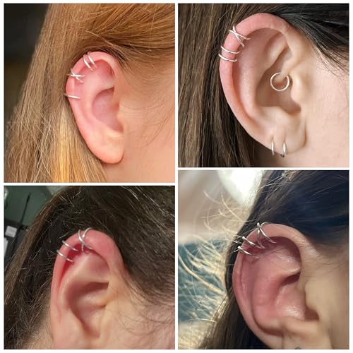 MILACOLATO 4Pcs 925 Sterling Silver Ear Cuffs for Women 14K Gold Plated Adjustable Ear Cuffs Non Piercing Minimalist Ear Cuff Earrings Fake Helix Cartilage Clip on Earrings Hypoallergenic - color: Silver