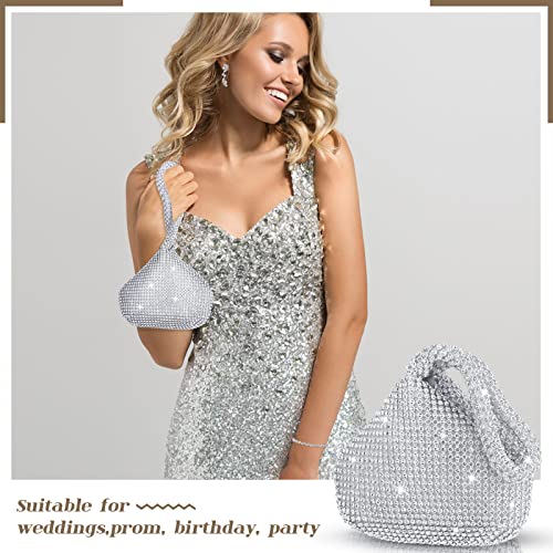 4 Pcs Silver Clutch Purse Jewelry Set for Women Rave Accessories Evening Rhinestone Purse Silver for Bride Wedding - style: Cute Style