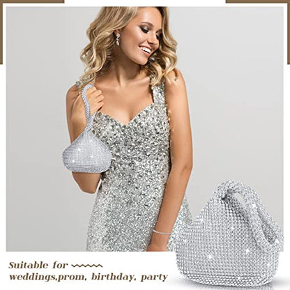 4 Pcs Silver Clutch Purse Jewelry Set for Women Rave Accessories Evening Rhinestone Purse Silver for Bride Wedding - style: Cute Style