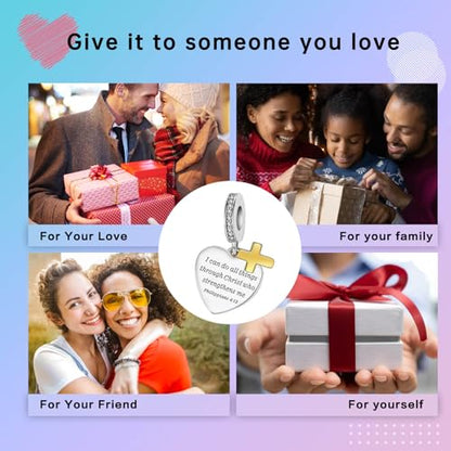 LUXILLA Love You Best Friend Grandma Wife Heart Charm 925 Sterling Silver Charms Fit for Bracelets Necklace Jewelry Gift for Women - color: Bible Verse Cross Charm