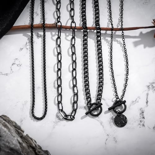 Rrdaily Gold Layered Stack Necklace Set for Women, Retro Thick Cuban Chain Coin Medallion Pendant Necklace,Paperclip Chain Heart Clasp Choker Jewelry Gift - color: Black