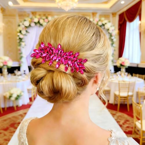 Bridal Crystal Wedding Hair Comb Decorative Rhinestone Headpiece Bride Wedding Hair Side Combs Accessories Fuchsia - color: Fuchsia