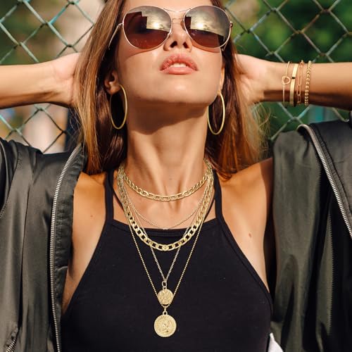 Ecally Bohemian Western Jewelry Turquoise Set Women Country Pendant Long Choker Layered Bracelets Earrings Ring for Women - color: Gold, style: Layered