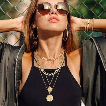 Ecally Bohemian Western Jewelry Turquoise Set Women Country Pendant Long Choker Layered Bracelets Earrings Ring for Women - color: Gold, style: Layered