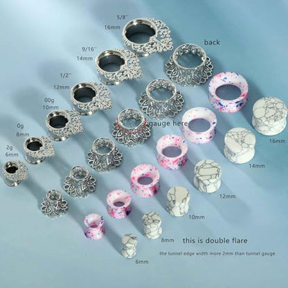 TIANCI FBYJS 8 Pairs Stainless steel Ear Tunnels Earrings Silicone Gauges Plugs For Ear Brass Hollow Plugs and Tunnels Glass Piercings Stretcher Kit 2g 00g 5/8 - color: 10mm=00g