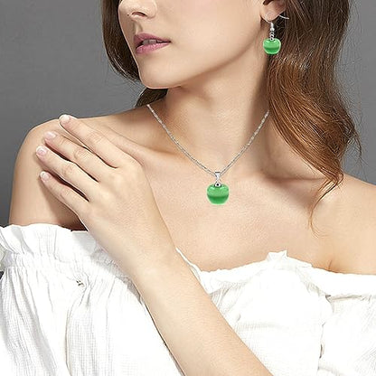 Uloveido Apple Necklace and Earrings Set for Women Cute Apple Jewelry Set for Teacher Mom YL007 - color: Light Green