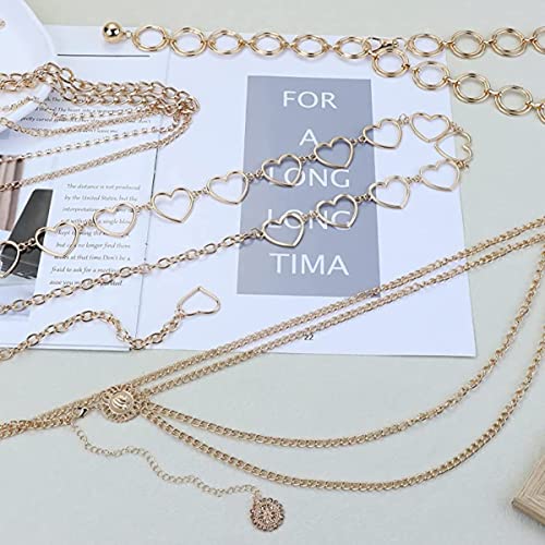 Fashion Long Tassel Metal Waist Chain Women Adjustable Body Link Belts Body Belly Jewelry for Jeans Dresses Sun Gold Plated - color: Hearts Gold