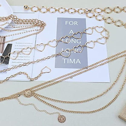 Fashion Long Tassel Metal Waist Chain Women Adjustable Body Link Belts Body Belly Jewelry for Jeans Dresses Sun Gold Plated - color: Hearts Gold