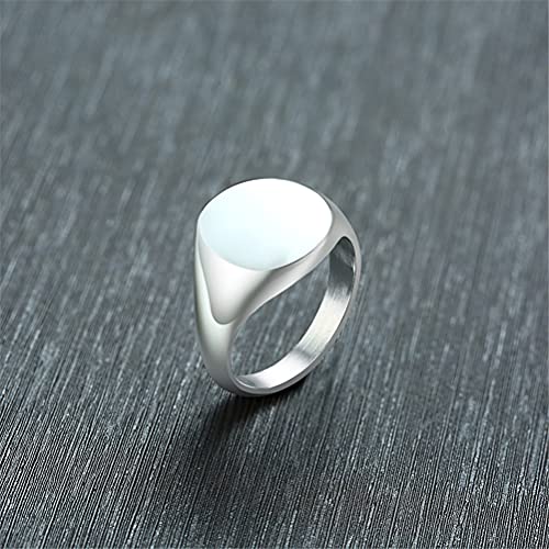 HIJONES Mens Stainless Steel Signet Ring Matte Brushed Square | Simple Statement ,Wedding Band,Polished Round - color: 14mm-Silver