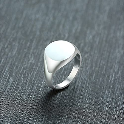 HIJONES Mens Stainless Steel Signet Ring Matte Brushed Square | Simple Statement ,Wedding Band,Polished Round - color: 14mm-Silver