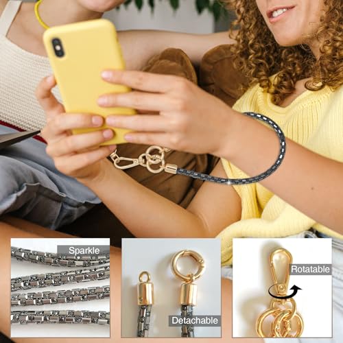Crystal Phone Strap Crossbody Rhinestone Anti Theft Layered Strap Crossbody Cell Phone Neck for Women (Black) - color: Black