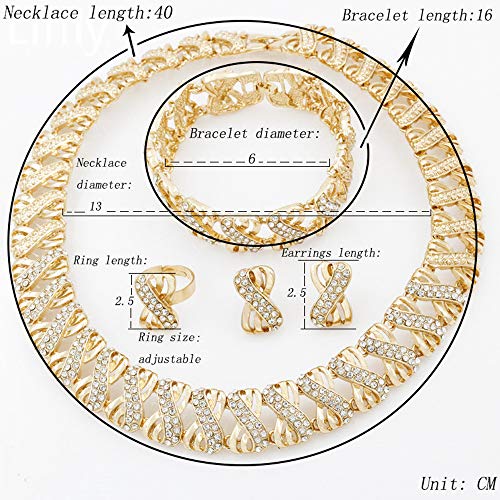 Fashion Crystal Jewelry Set Gold Plated Jewelry Weddings Dubai Gold Necklace Earrings Set Gift - color: Crystal choker