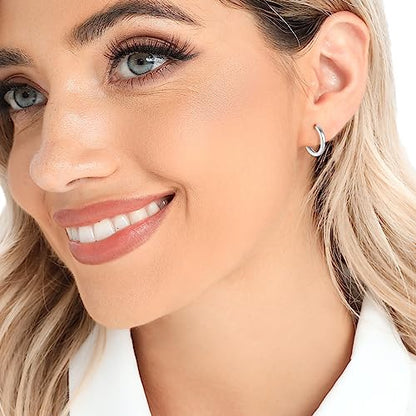 3 Pairs 925 Sterling Silver Small Huggie Hoop Earrings for Women Men | 14K White Gold Plated, Hypoallergenic, Small Silver Hoops - color: G-3 Colors 10mm