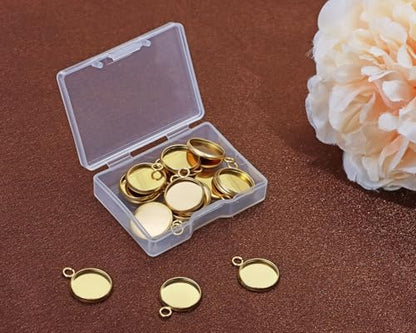 Shapenty Gold Stainless Steel Round Bezel Blanks Pendant Trays for Earrings Bracelet Necklace Keychain DIY Craft Resin Glass Cabochon Jewelry Making Projects Christmas Gift Hanging Charms, 20PCS - size: 12mm