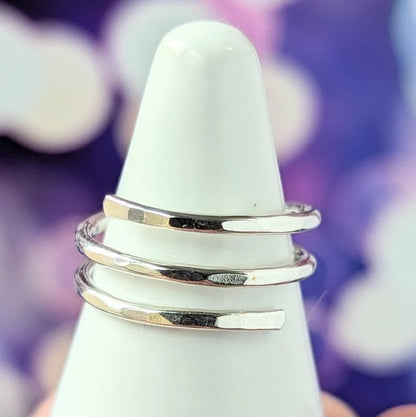 925 Sterling silver double wrap ring, hammered wraparound, spiral, bypass ring, Thumb Band Ring, Statement Handmade Ring, Gift for her