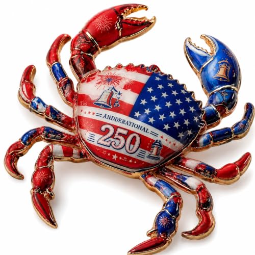 Butterfly American Flag Brooch Pin for Women Sparkly Crystal Red Blue Butterflys Brooches Pins Colorful Enamel Butterfly Statement Pin Patriotic Jewelry Accessorie Gifts - color: RedCrab
