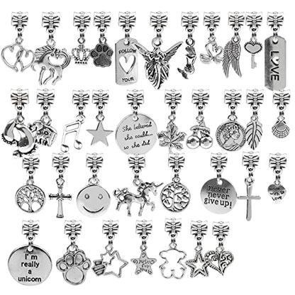 100 Pieces Bracelet Dangle Charms European Spacer Beads Large Hole Pendant Mixed Gold Plated Enamel Tibetan Antique Silver Bracelet Charms for DIY Jewery Making