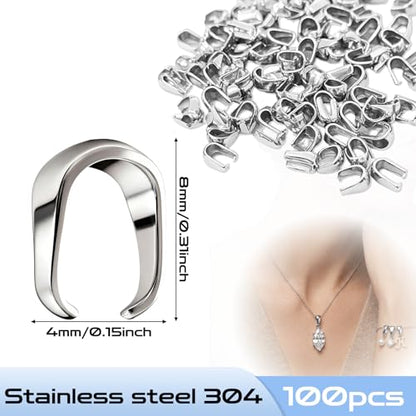 100PCS 304 Stainless Steel Pinch Clip Bail Clasps,0.16 Inch,Pendant Holders Connector Findings for Jewelry Making,Sturdy Necklace Charm Findings[4X8mm]