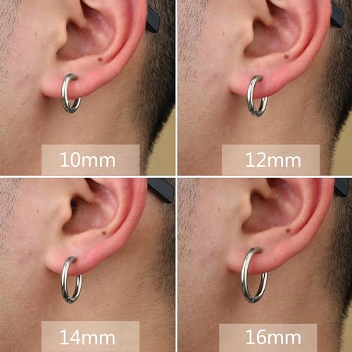 YADOCA 8 Pieces Clip On Earrings For Men Women Non-Piercing Fake Earrings Stainless Steel Clip On Hoop Earring Cool Earrings Ear Clips Set for Gifts - style: Silver: 10/12/14/16mm