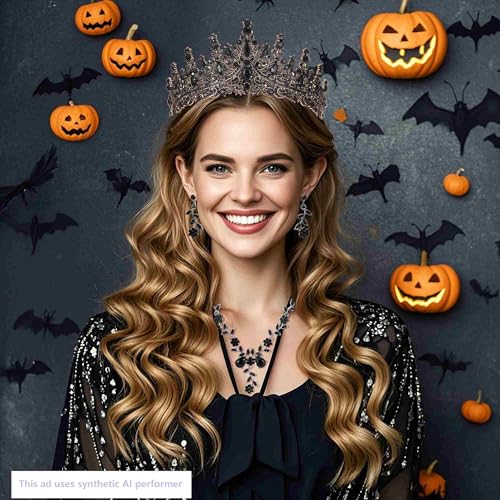 Kamirola Tiaras and Crowns for Women,Tiaras Earrings Necklace, Crystal Bridal Jewelry Set (TR48) - color: Black