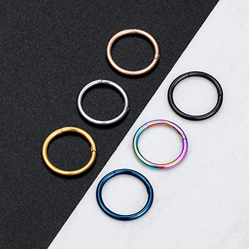 6-8Pcs 20G-18G-16G-14G Stainles Steel Clicker Ring Seamless Lip Nose Daith Cartilage Helix Tragus Hoop Ring - style: A1:6 Pcs,18G（1mm） Pin Thickness
