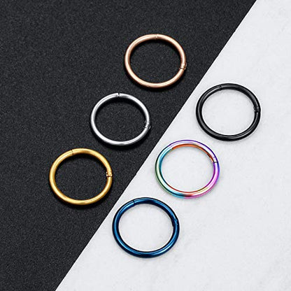 6-8Pcs 20G-18G-16G-14G Stainles Steel Clicker Ring Seamless Lip Nose Daith Cartilage Helix Tragus Hoop Ring - style: A1:6 Pcs,18G（1mm） Pin Thickness