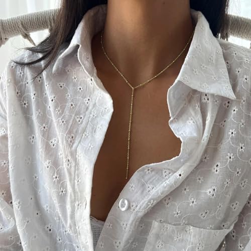 choice of all Rose Gold Necklaces Lariat Necklace for Women Slip Chain Necklace Y-Shaped Pendant Necklaces Trendy Jewelry Gifts - color: T2:Y necklace bead