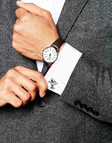 Flairs New York Gentleman's Premium Handmade Artisan Tie Bars Clips Cufflinks - size: Medium, style: Silver Fleur-de-lis Cufflinks (1 Pair)