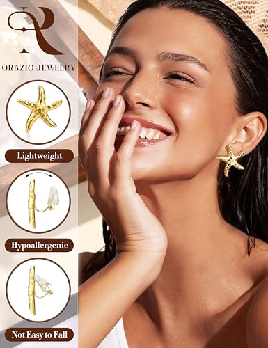 ORAZIO Clip On Earrings Women Geometric Statement Unique Non Pierced Earrings 14K Gold Plated Knot Chunky Drop Dangle Hoop Stud Clip-on Earrings for Women Trendy - color: Style F-Gold Plated