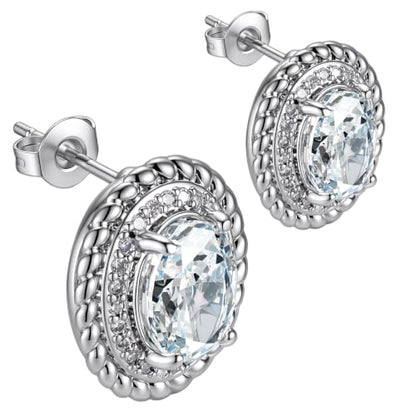 Hypoallergenic 14K Gold-Plated Cubic Zirconia Stud Earrings for Women - Comfort Piercing Earrings - color: White