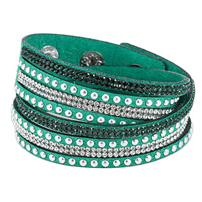 Long tiantian Leather Wrap Bracelets for Women Boho Multi Layered Bracelets Western Jewelry Hot Pink Accessories Birthday Gifts - color: green