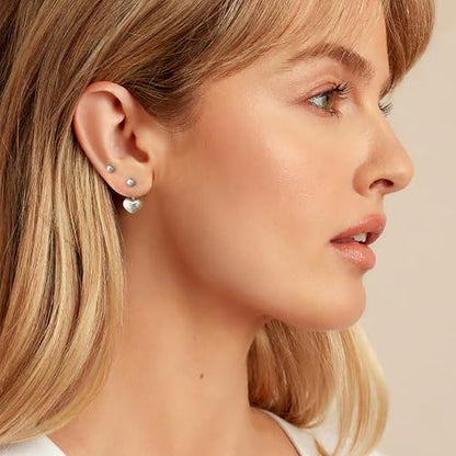 Simple Cute Small Heart Drop Dangle Earrings for Women | 925 Sterling Silver Post, 14K Gold or Silver Plated, Mini Ball Stud Ear Jacket Earrings, Hypoallergenic Heart Earrings - color: Silver