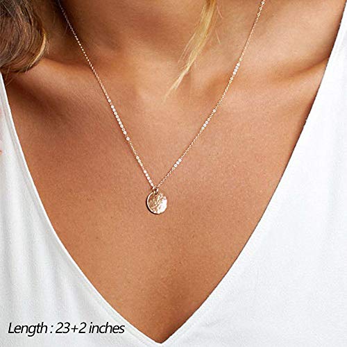 Turandoss Dainty Layered Choker Necklace, Handmade Y Pendant Necklace Multilayer Bar Disc Necklace Adjustable Layering Choker Necklaces for Women - style: 3PCS - Chain&Disc&Hammered Disc