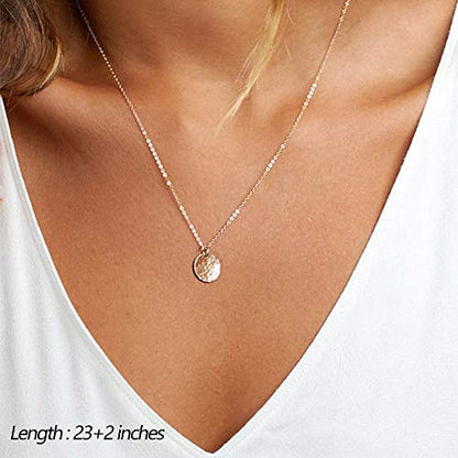 Turandoss Dainty Layered Choker Necklace, Handmade Y Pendant Necklace Multilayer Bar Disc Necklace Adjustable Layering Choker Necklaces for Women - style: 3PCS - Chain&Disc&Hammered Disc