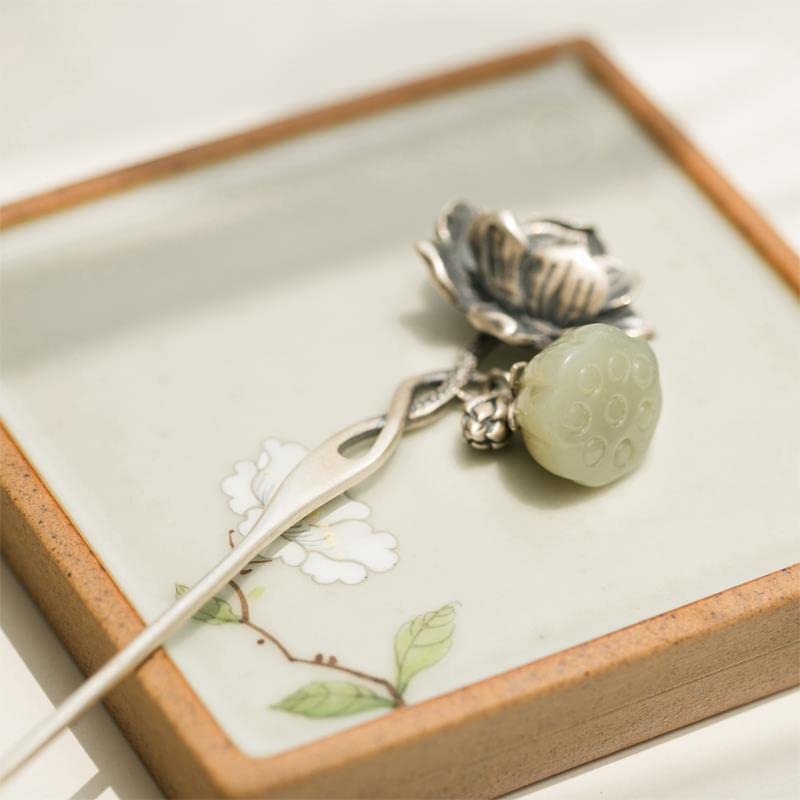 S925 Silver Plated Lotus flower Hairpin Chinese Hanfu Style Hair Sticks Retro Handmade Hair Clip Hair Accessories for Women Girls Long Hair (Lotus flower) - color: Lotus flower