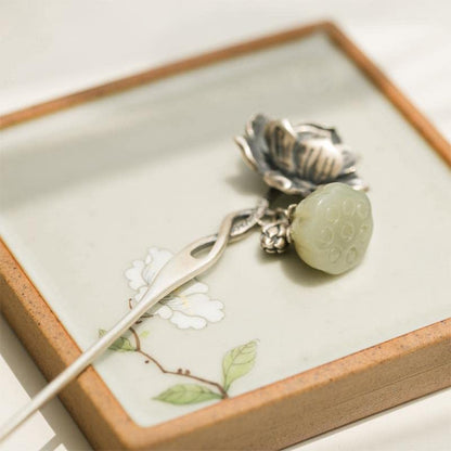 S925 Silver Plated Lotus flower Hairpin Chinese Hanfu Style Hair Sticks Retro Handmade Hair Clip Hair Accessories for Women Girls Long Hair (Lotus flower) - color: Lotus flower