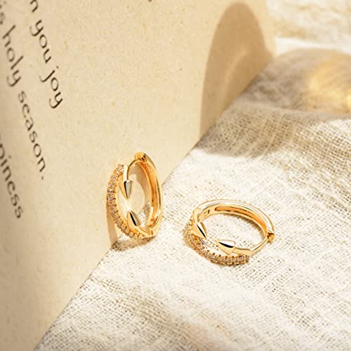 Cubic Zirconia Huggie Earrings 14k Gold Plated Tiny Earrings Small Huggie Hoop Earrings Simple Lightweight Hoops Gift for Women - color: arrow crown