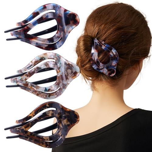 Mistofu 3Pcs French Concord Hair Claw Clips - Curved Strong Hold No Slip Grip Tortoise Clips for Thick or Thin Hair(brown1) - color: brown1