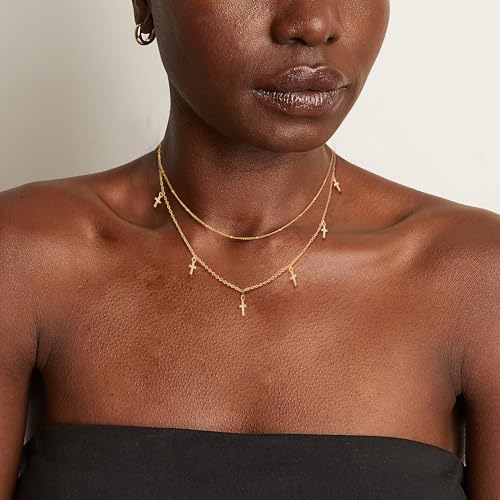 Layered Necklaces For Women,Dainty Gold Plated Necklace Stack Prom Layering Necklaces For Women Trendy Chain Cross Choker Necklace Set Fashion Accessories - color: cross+satellite