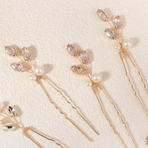 11 Pieces Bride Hair Pins Rhinestones Hair Accessories for Women Crystal Hair Piece for Wedding Bride Women Bridesmaids - color: 04 Gold-UJ-1029
