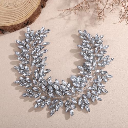 Missgrace Women Silver Green Black Red Blue Handmade Full Crystal Rhinestone Large Headband Hair Vine Shinny Headpiece Bridal Wedding Hair Accessories for Women (Mint blue) - color: Mint blue