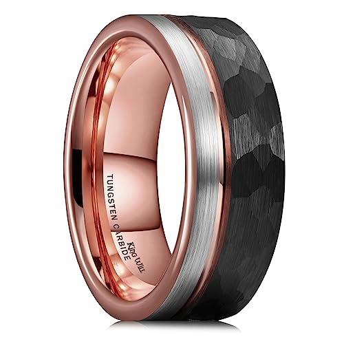 King Will Mens Tungsten Carbide Wedding Band with Groove Design | 6/7/8mm Width, Grooved, Comfort Fit, Everyday Wear - color: Hammered Brown-8mm