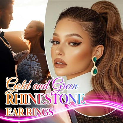 Catery Crystal Wedding Earrings Silver Rhinestone Ear Rings Teardrop Bridal Ear Jewelry for Brides and Women - color: Gold and Green
