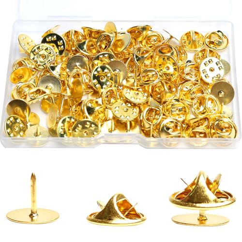 50 Pairs Premium Butterfly Clutch Pin Backs with 8mm Length 10mm Width Blank Pins for DIY Enamel Pins, Jewelry Craft Gifts, or Tie Tack Keeper Replacements (Gold) - color: Gold