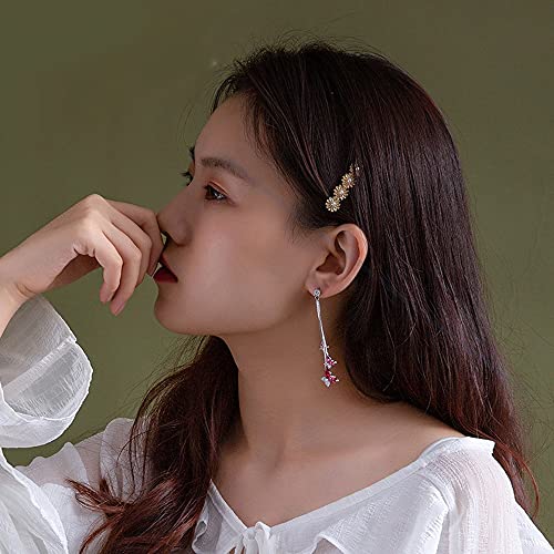 Temperament Crystal Butterfly Drop Dangle Earrings for Women Long Tassel Butterfly Stud Earrings - color: Red