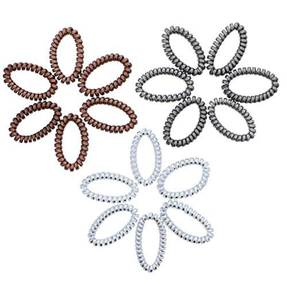 Shiny Coil Pony Holders Phone Cord Hair Ties - Set of 18 (Silvers) - color: Silvers