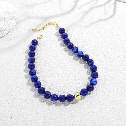 Chunky Beaded Necklace for Women Boho Statement Bead Necklace | Adjustable, Lightweight Choker, Round/Oval/Pebble Beads, Trendy Summer Beach Jewelry - color: Deep Blue