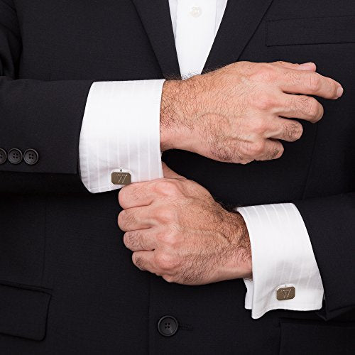 18K White-Gold Plated Initial Engraved Stainless Steel Men’s Cufflinks With Gift Box -Personalized Alphabet Letter’s A-Z By Lux & Pair - style: T- White Gold